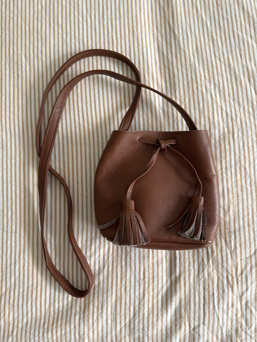 Genuine Leather Crossbody Bag with Tassels